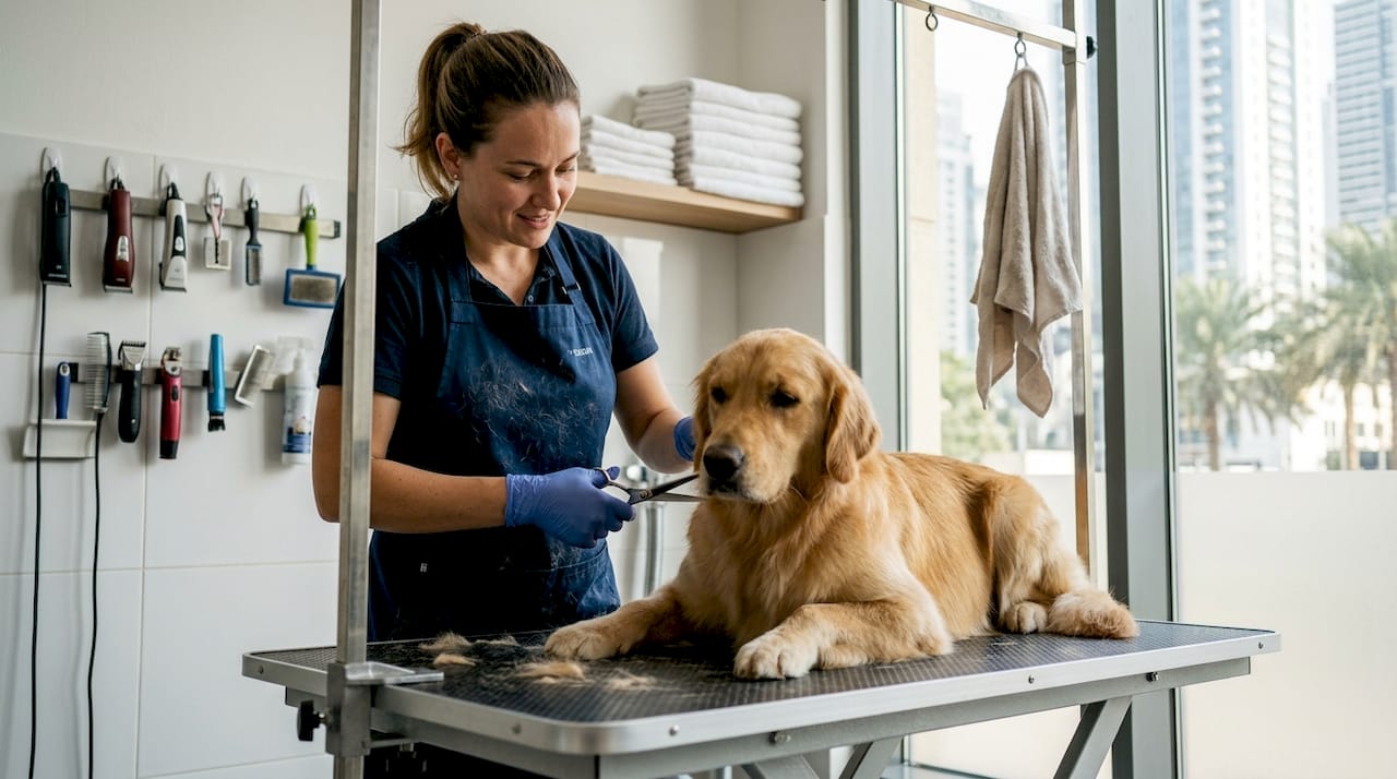 Dubai groomer trims dog fur in bright salon