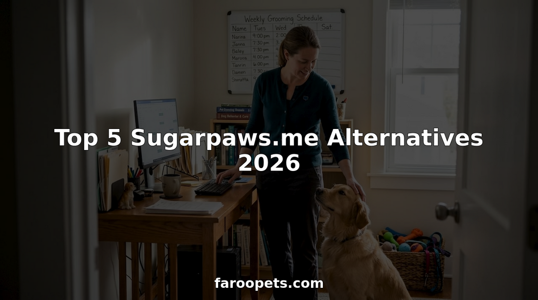 Pet groomer in office with dog and appointment calendar