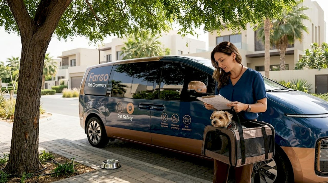 Pet owner waiting by cooled van Dubai