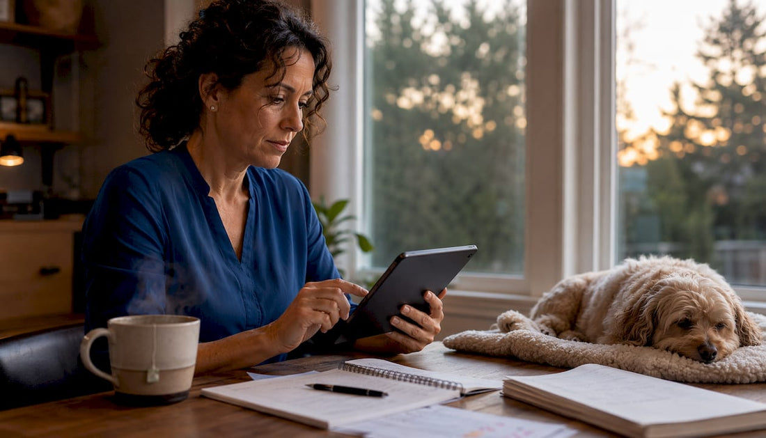 Pet owner scheduling grooming appointment at home